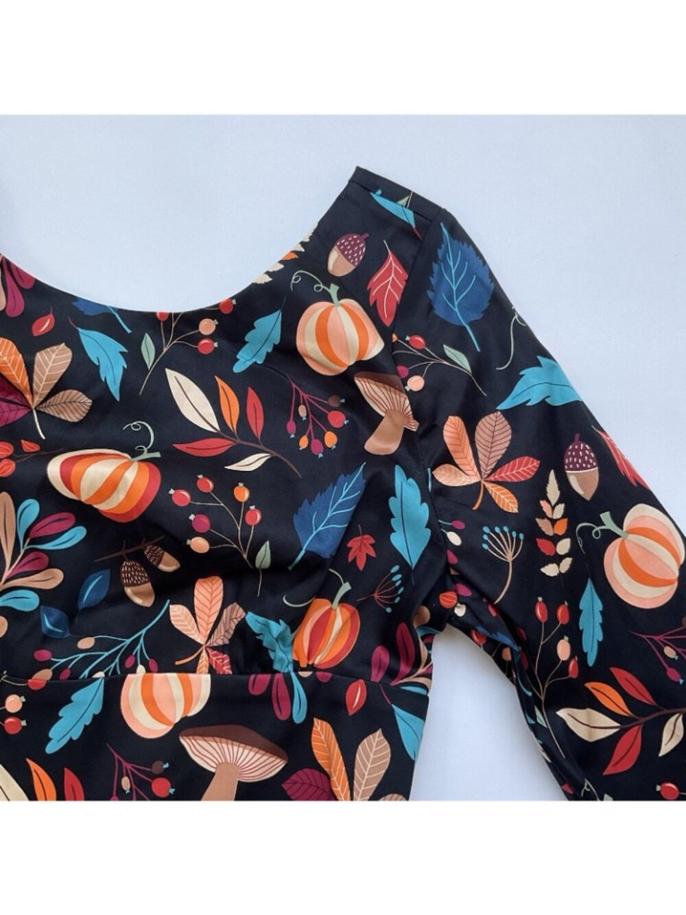 Eva Rose Women’s Pumpkin & Leaves Retro Print Dress 3/4 Sleeves Printed Size L - Picture 5 of 9